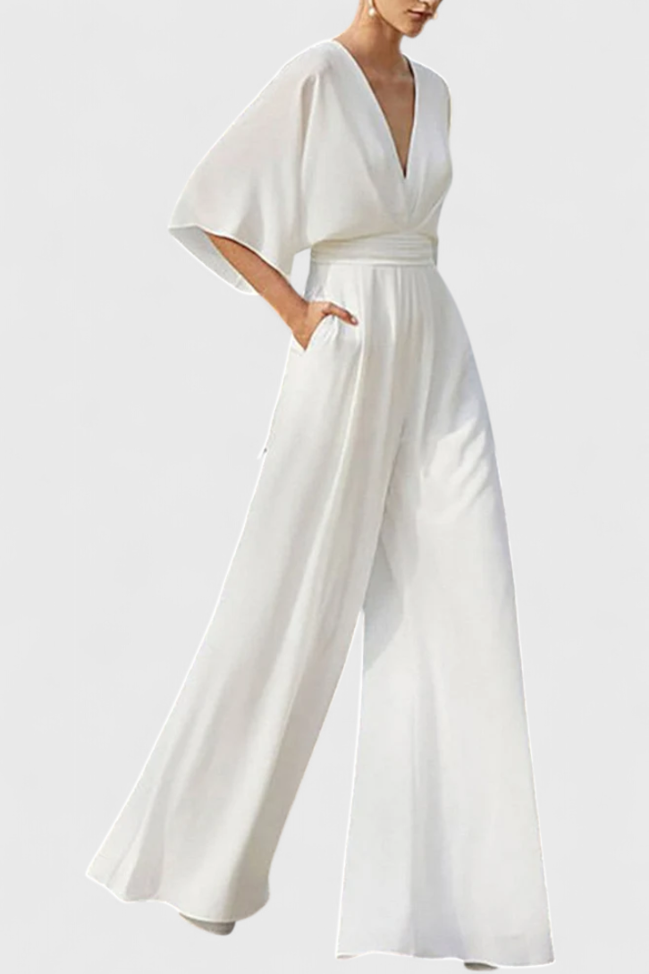 Isaura Mono Largo Elegante Pierna Ancha Escote En V