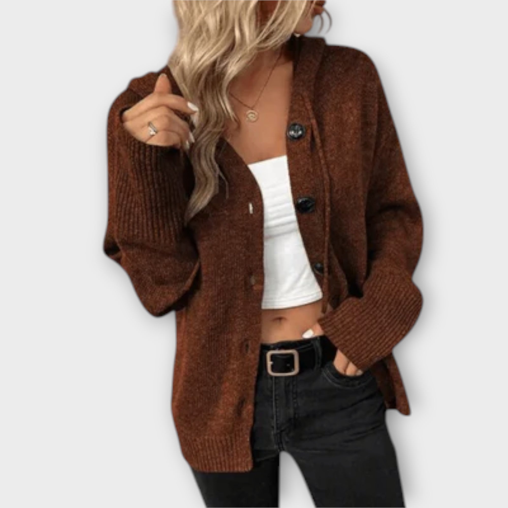 Eline Cardigan de Punto con Botones Cálido para Mujer