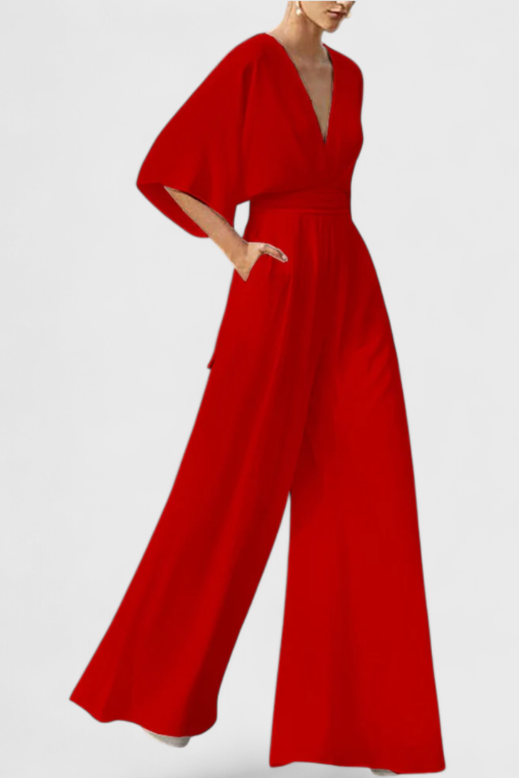Isaura Mono Largo Elegante Pierna Ancha Escote En V