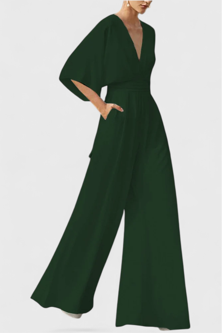 Isaura Mono Largo Elegante Pierna Ancha Escote En V