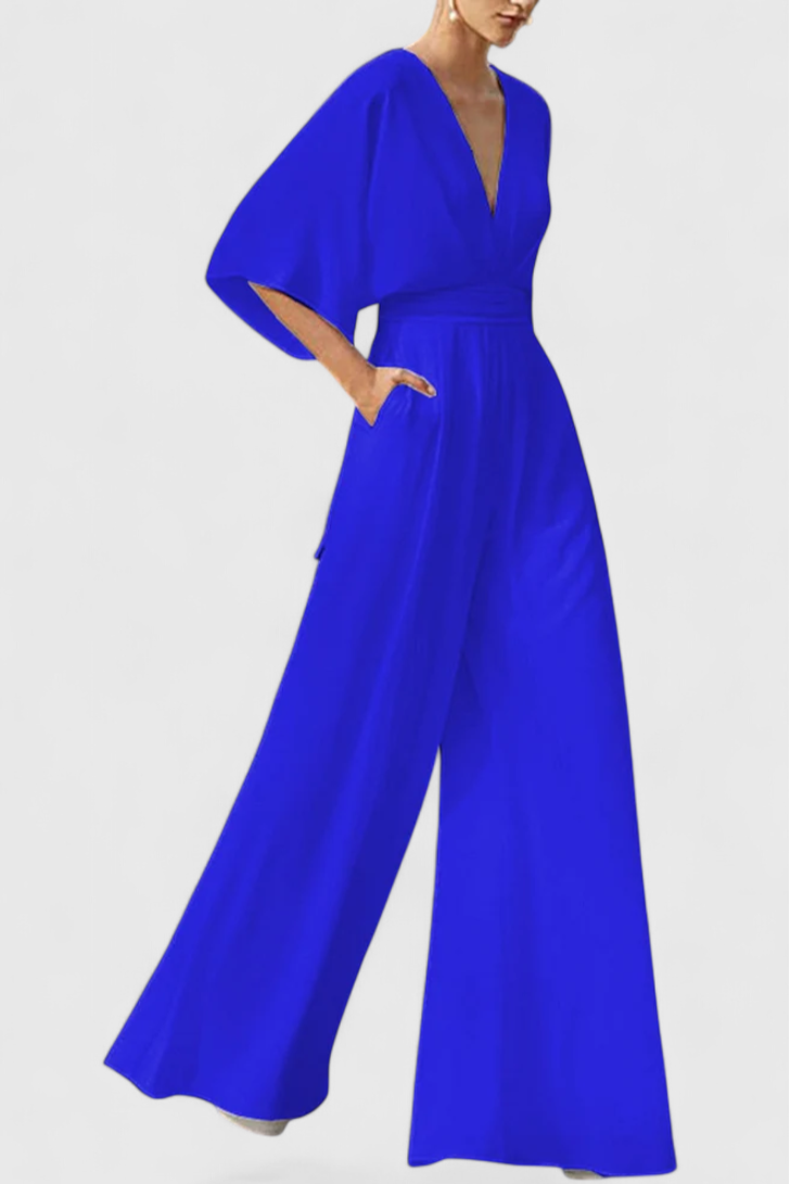 Isaura Mono Largo Elegante Pierna Ancha Escote En V