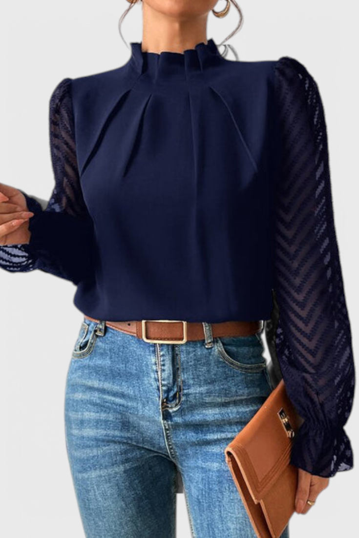 Helga Blusa Manga Larga Náutica Con Tejido Premium