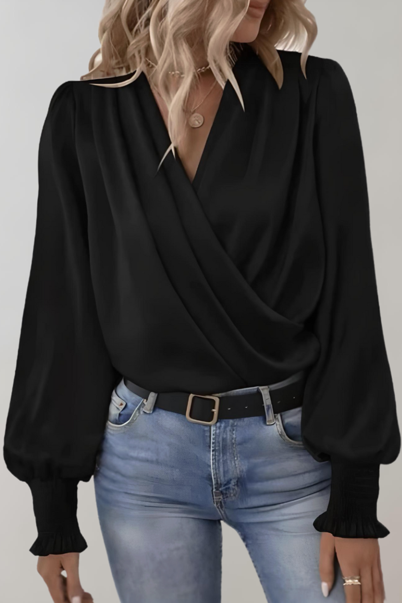 Quinn Blusa Elegante Manga Larga Escote en V Versátil