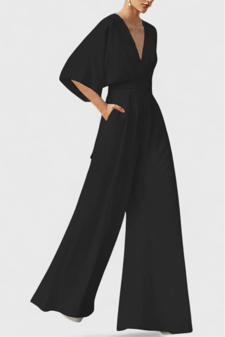 Isaura Mono Largo Elegante Pierna Ancha Escote En V