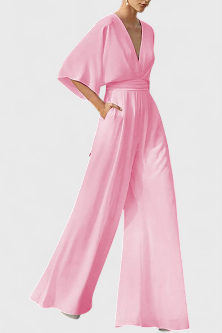 Isaura Mono Largo Elegante Pierna Ancha Escote En V