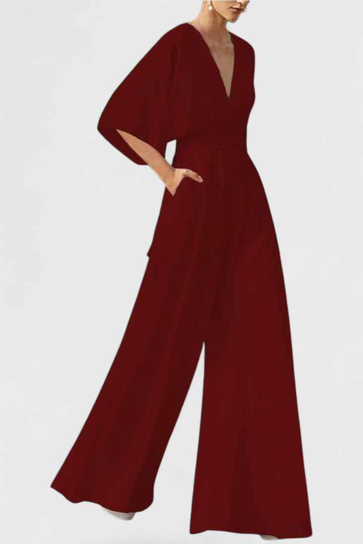 Isaura Mono Largo Elegante Pierna Ancha Escote En V
