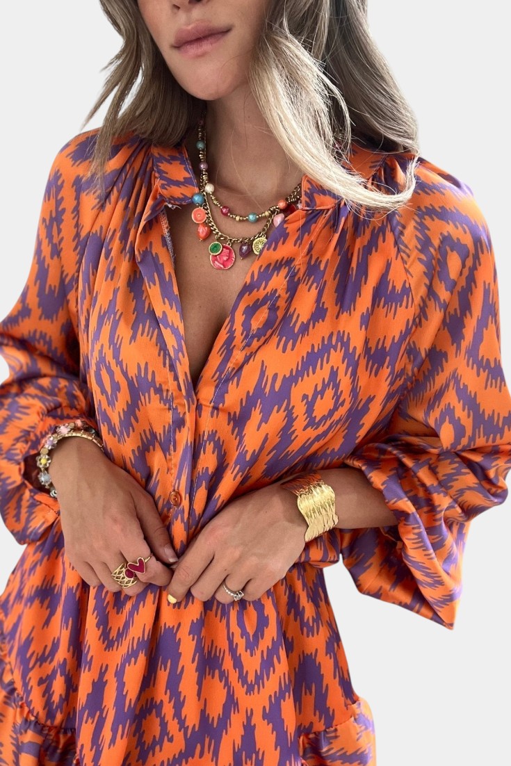 Yasmine Mono Mini Con Volantes Estampado Ikat Morado